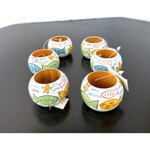 6X Dansk Napkin Rings Fish Tropical Colorful Wood or Resin Painted NEW NWT